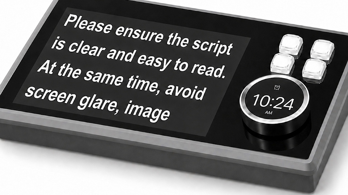 The Promptergo Speech Console is a touchscreen with smart jog-knob display